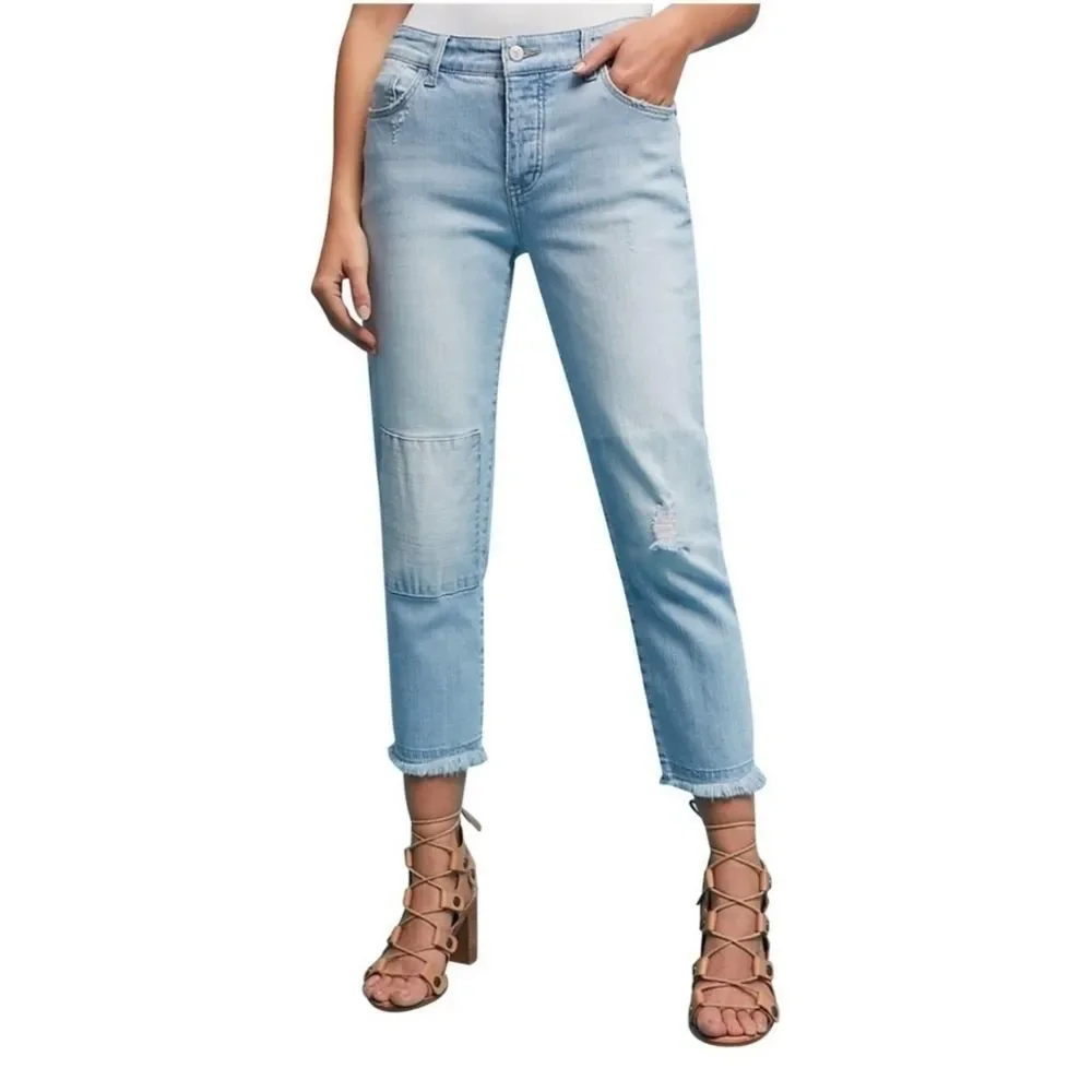 Pilcro & The Letterpress Hyphen Boyfriend Cropped Jeans Raw Hem Size 25 - Picture 2 of 11